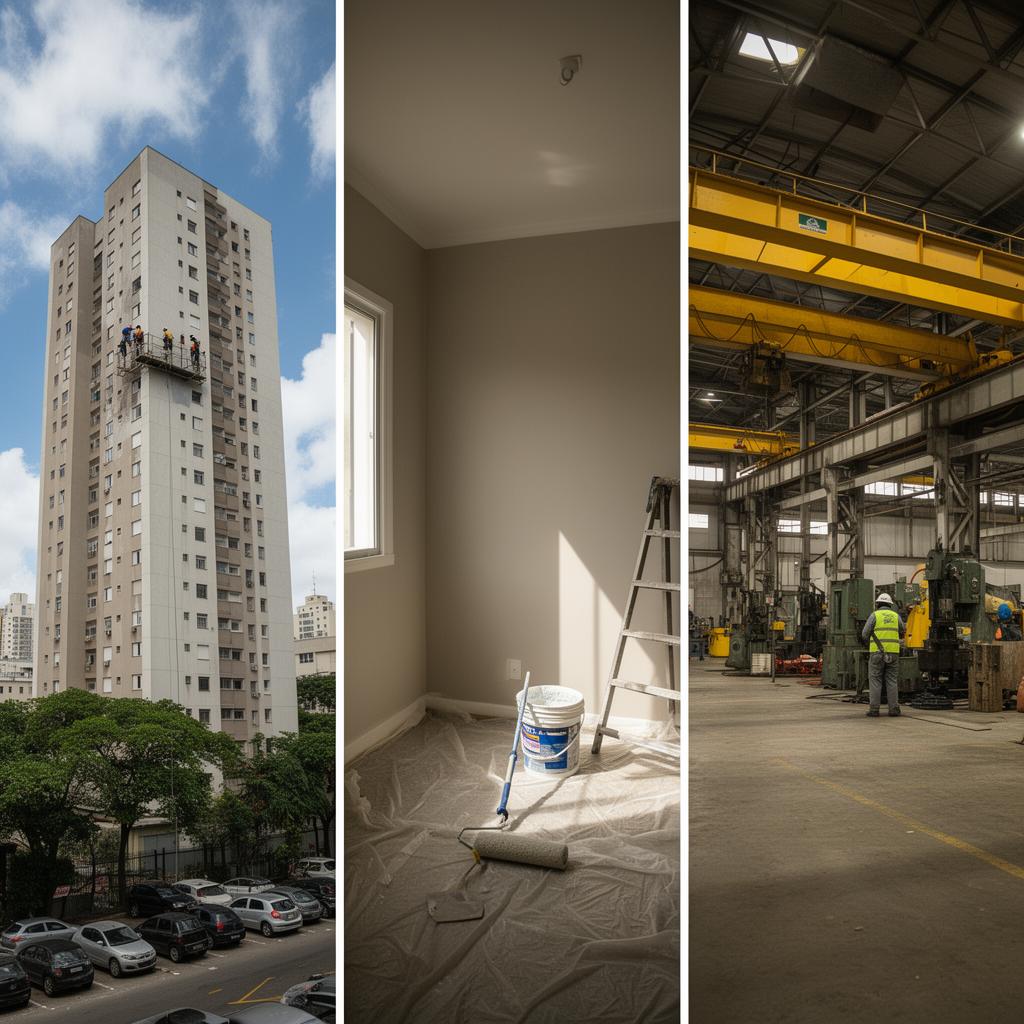 Comparativo entre pintura predial, residencial e industrial